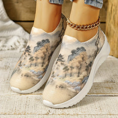 Women's Ink Painting Pattern Knit Walking Shoes