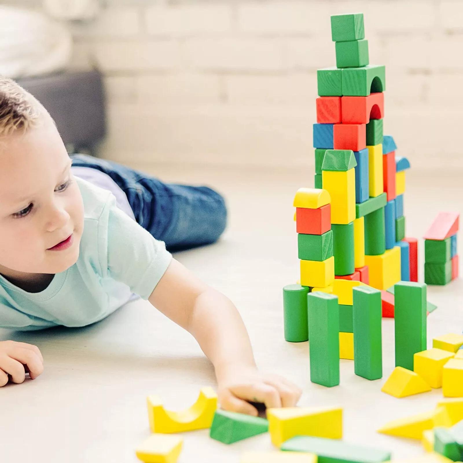 50 Wooden Construction Building Blocks Bricks Toy Set Xmas Gift