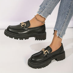 Platform Loafers Metallic Buckle Chunky Heeled Shoes Slip On Shoes