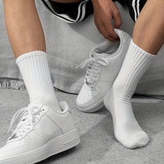 6 Pairs Men's Solid Crew Socks Breathable Casual Unisex Outdoor Socks