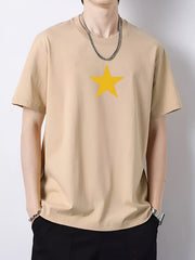 Men's Yellow Star Pattern Crew Neck Cotton T-shirt