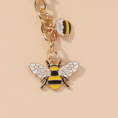 Bee Keychain Golden Chain Key Ring Pendant Ornament Women Girls