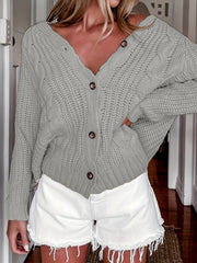 Cable Knit Long Sleeve Button Up Stretch Cardigan