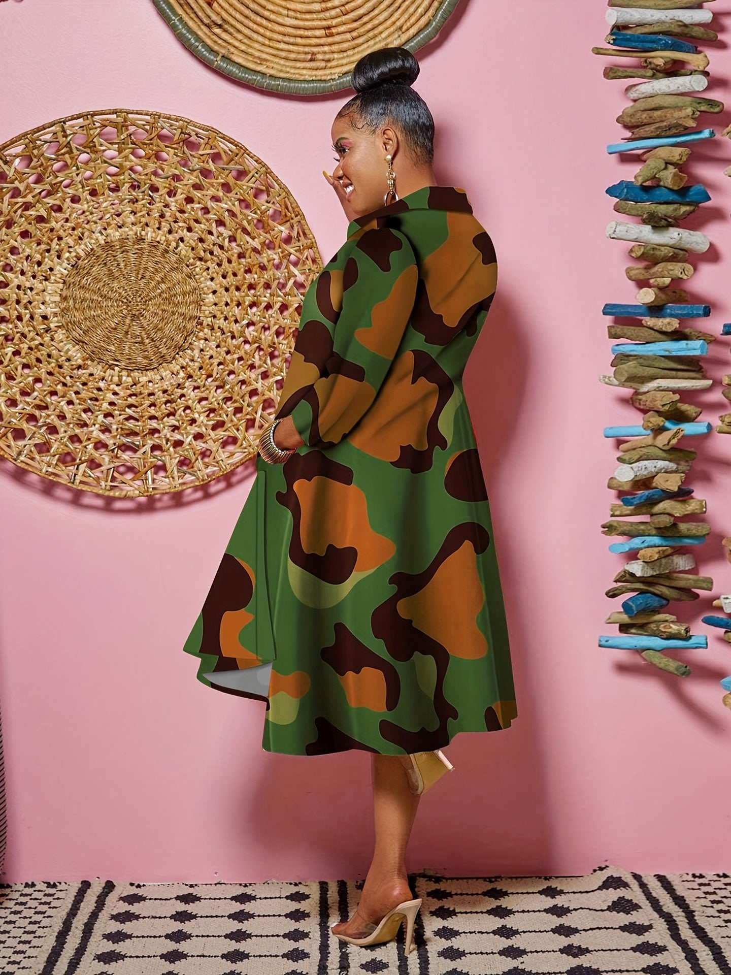 Leopard Half Sleeve V Neck Stretch Dress