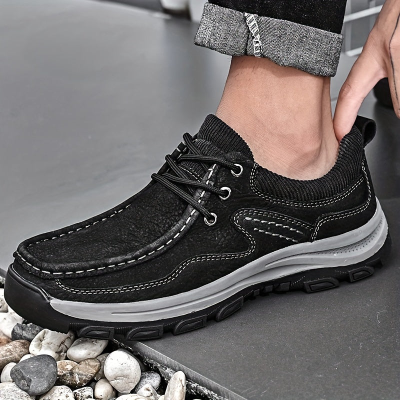 Men's Breathable Moc Toe Lace Walking Shoes