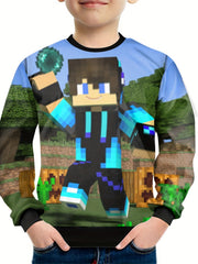 Pixel Boy Print Kid's Sweatshirt Unisex Pullover