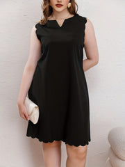 Cap Sleeve Scallop Trim Notched Neck Mini Dress