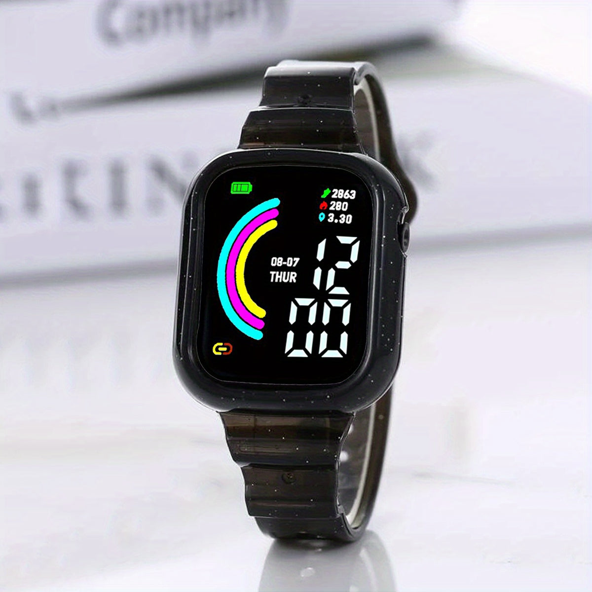 Large Screen Rainbow LED Square Watch For Kids