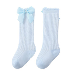 Bow Decor Thin Knit High Socks for Girls