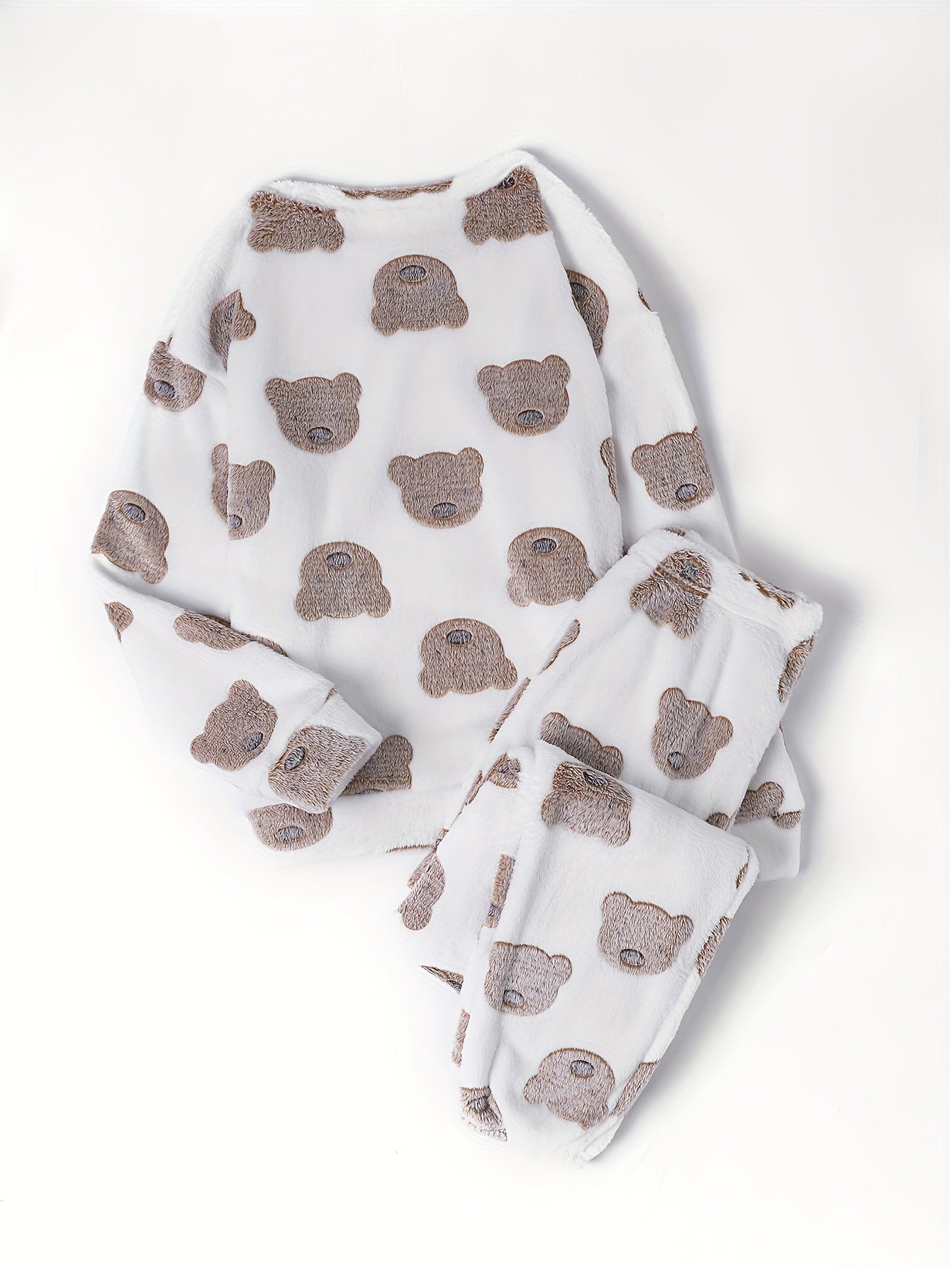 Bear Print Flannel Lounge Set - Warm Pajamas