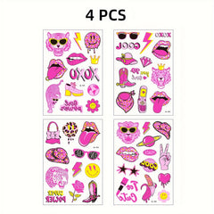 Fluorescent Pink Temporary Tattoo Stickers - UV Waterproof Glow Tattoos