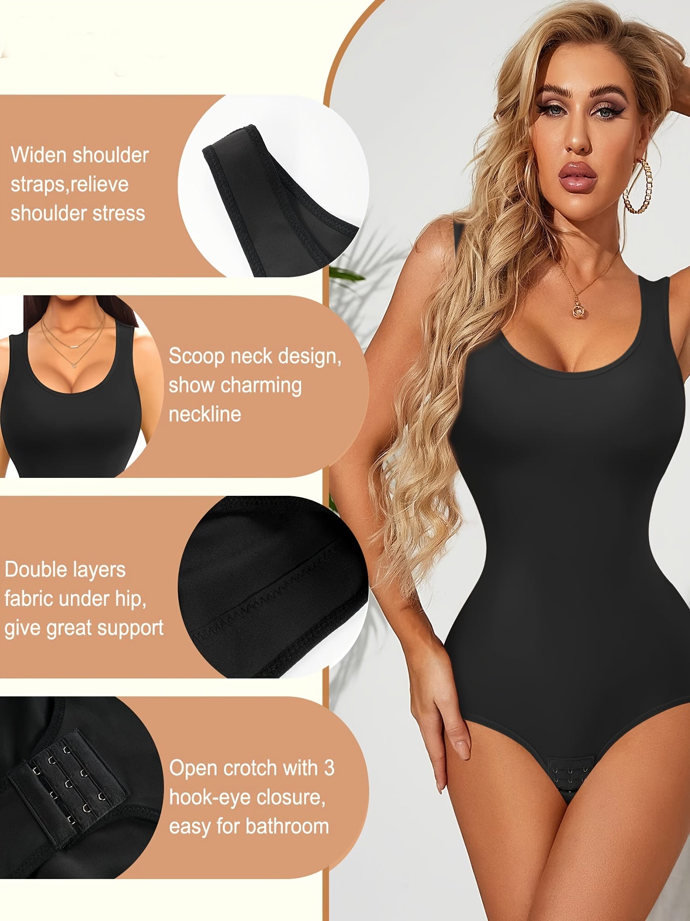 Shaping Bodysuit Scoop Neck Tummy Control Slim Fit Sleeveless Shaperwear