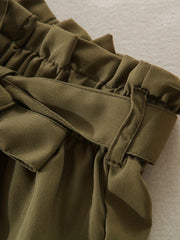 Girls Paperbag Waist Belted Cotton Casual Pants