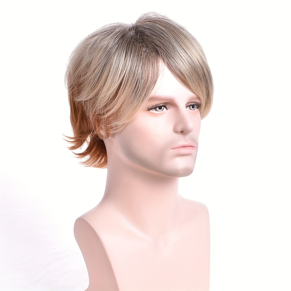 Short Straight Men's Wig Realistic Golden Hair