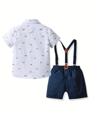 Toddler Boys Gentleman Outfit Car Graphic Shirt & Shorts Set