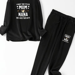 Slogan Print Long Sleeve Top & Pants Pajama Set