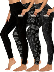 3-Pack Plus Size Leggings Set: Star & Snake Print High Waist