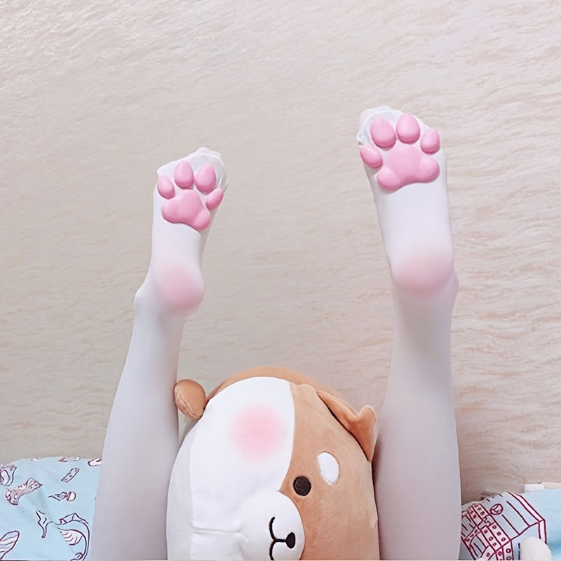 Women's Cat Paw Pad Thigh High Socks 3D Kitten Claw Stockings