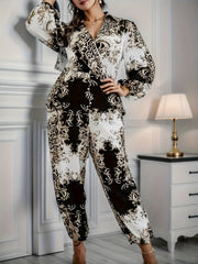 Baroque Print Lantern Sleeve Jumpsuit