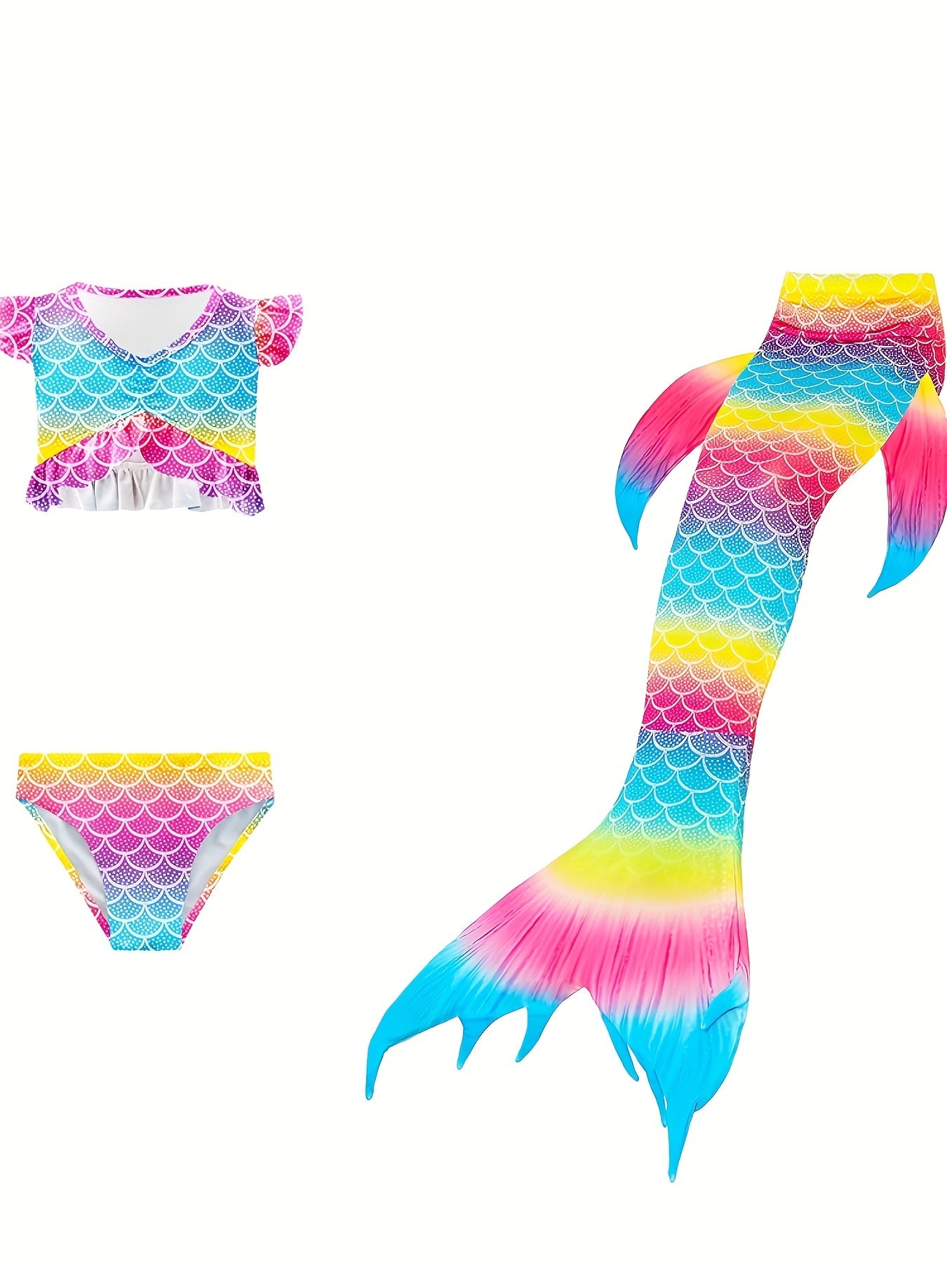 Mermaid Swimsuit 3pcs Ruffle Bikini Set & Mermaid Tail Tie dye Bathing Suit