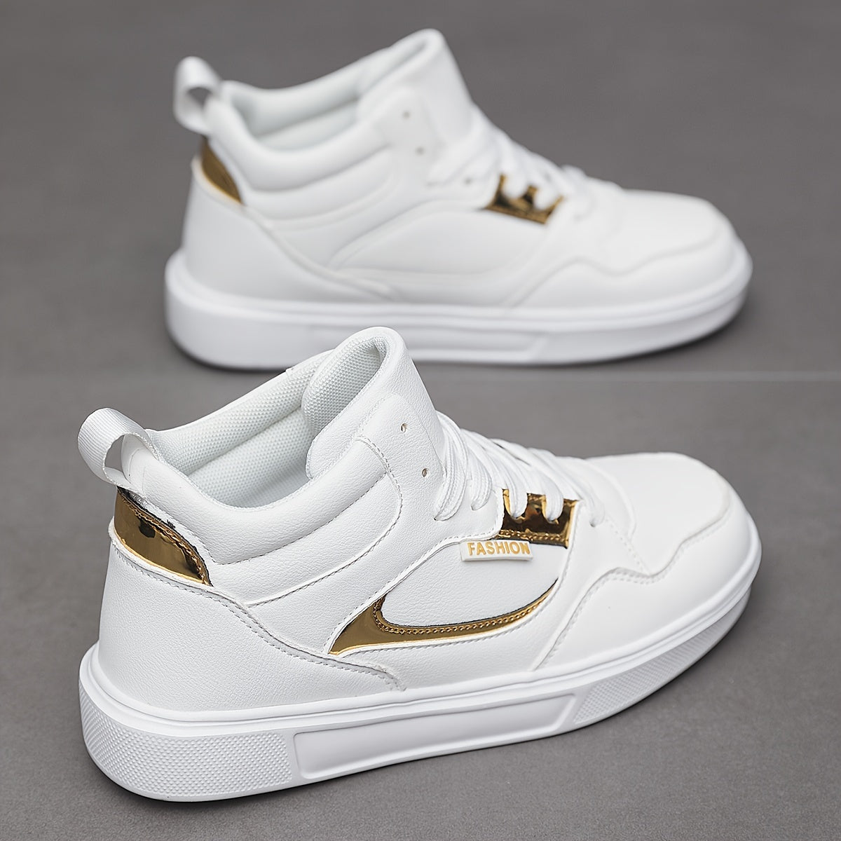 Faux Leather High Top Flat Skate Shoes Casual Versatile Wear Resistance Non Slip