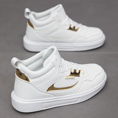 Faux Leather High Top Flat Skate Shoes Casual Versatile Wear Resistance Non Slip