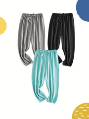 3pcs Girls Cotton Linen Casual Long Ankle Pants