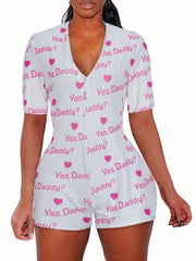 Button Short Sleeve Lounge Romper Women's Sleepwear