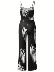 Tropical Print Round Neck Jumpsuit