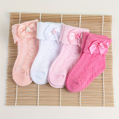 4pairs Baby Girls Kids Mesh Breathable Comfy Crew Socks with Bow Decoration