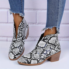 Women's Block Heel Ankle Boots Round Toe V cut Slip On Shoes Anti skid