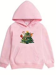 Girls Santa Print Hooded Sweatshirt Casual Pullover for Party Holiday