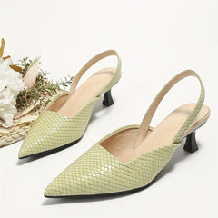Women's Snakeskin Kitten Heel Slingbacks Pointed Toe Low Heel Sandals