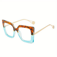 Women's Clear Lens Mod Glasses Metal Temple Anti Light Glasses