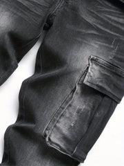 Men's Slim Fit Biker Jeans Stretch Cargo Denim Pants
