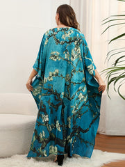 Boho Cover Up Dress Women's Plus Floral Print Bat Sleeve