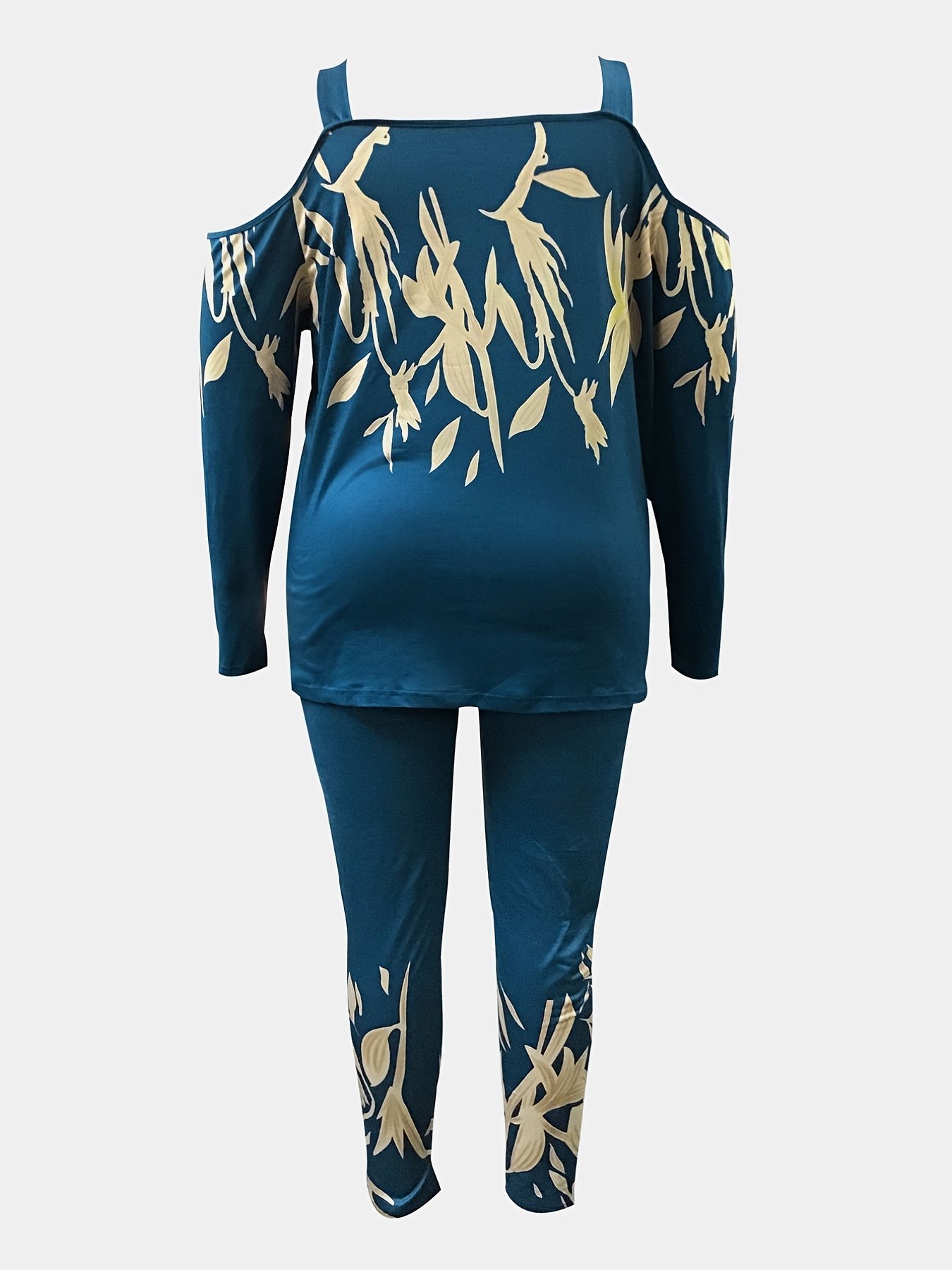 Women's Plus Floral Print Cold Shoulder Cut Out Long Sleeve Top & Leggings Set