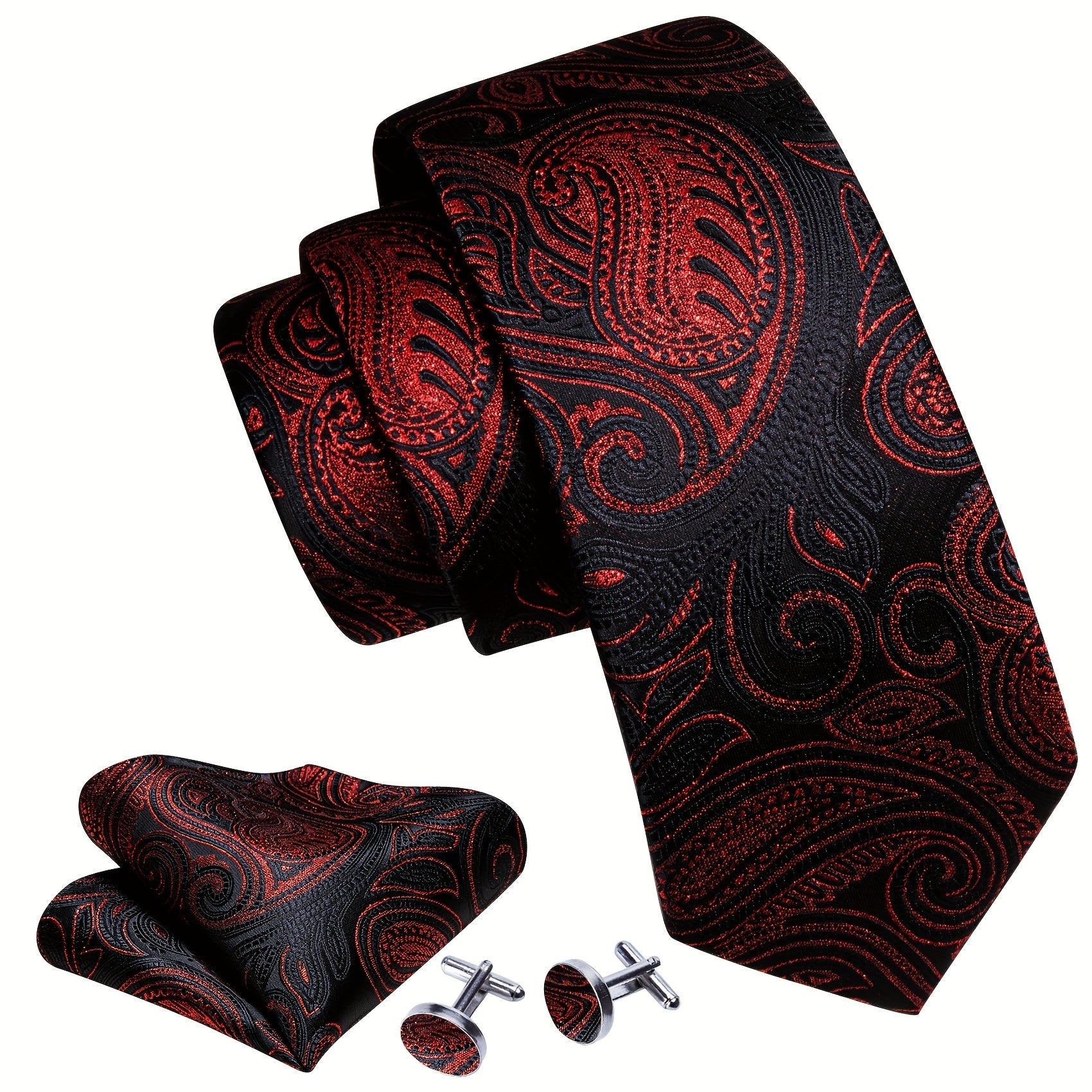 Barry Wang Red&Black Paisley Necktie Set