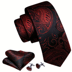 Barry Wang Red&Black Paisley Necktie Set
