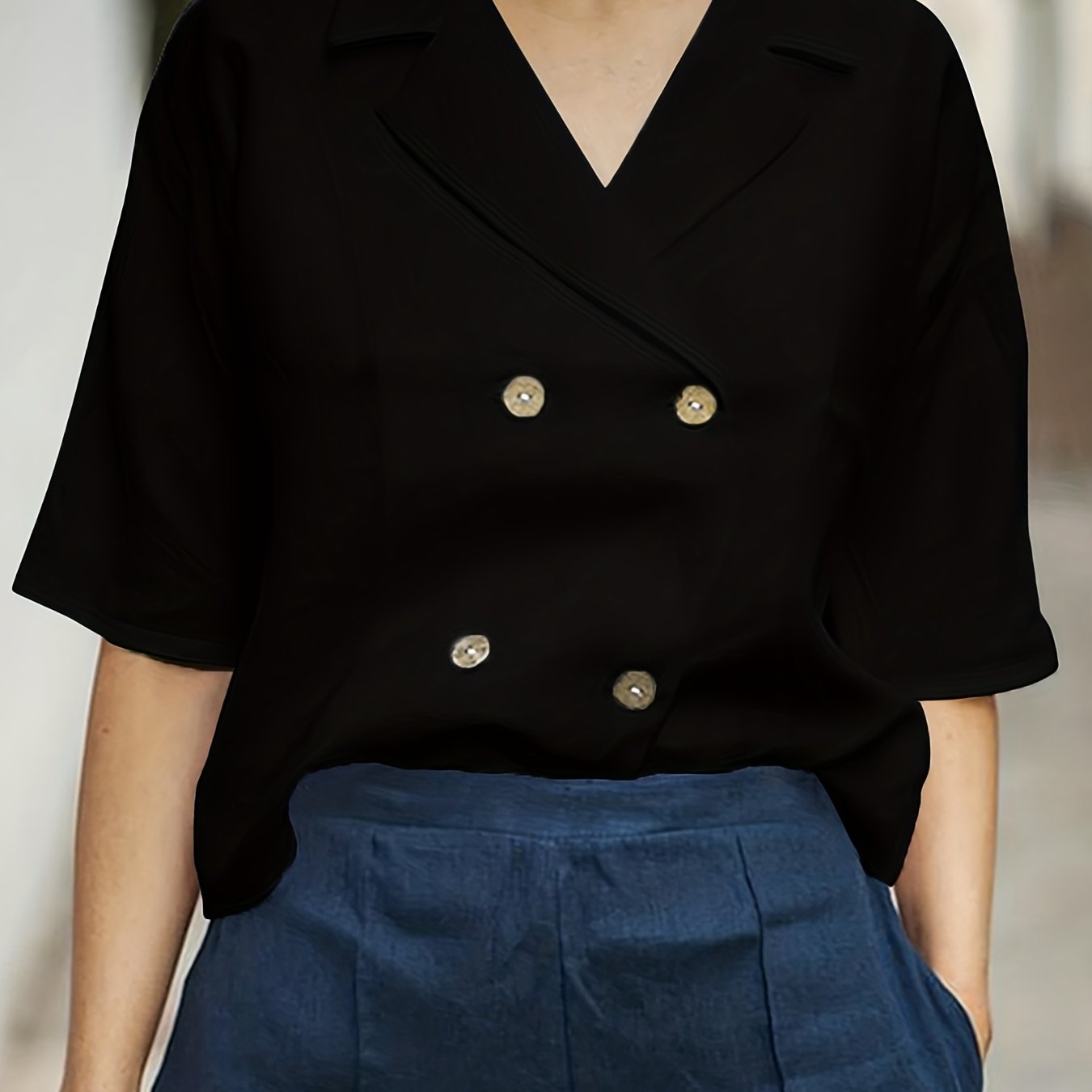Solid Half Sleeve Lapel Blazer for Women's Spring & Summer