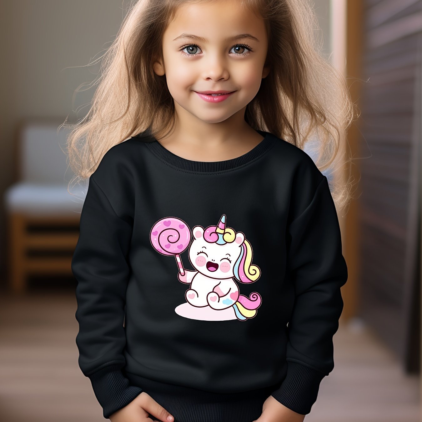 Lollipop Unicorn Graphic Crew Neck Sweatshirt for Kids