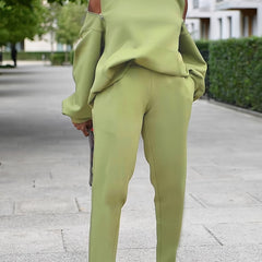 Zipper Back Solid Hoodie Sweatshirt & Sweatpants Set