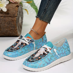 Women's Bull Head Print Low Top Sneakers Lace Up Shoes