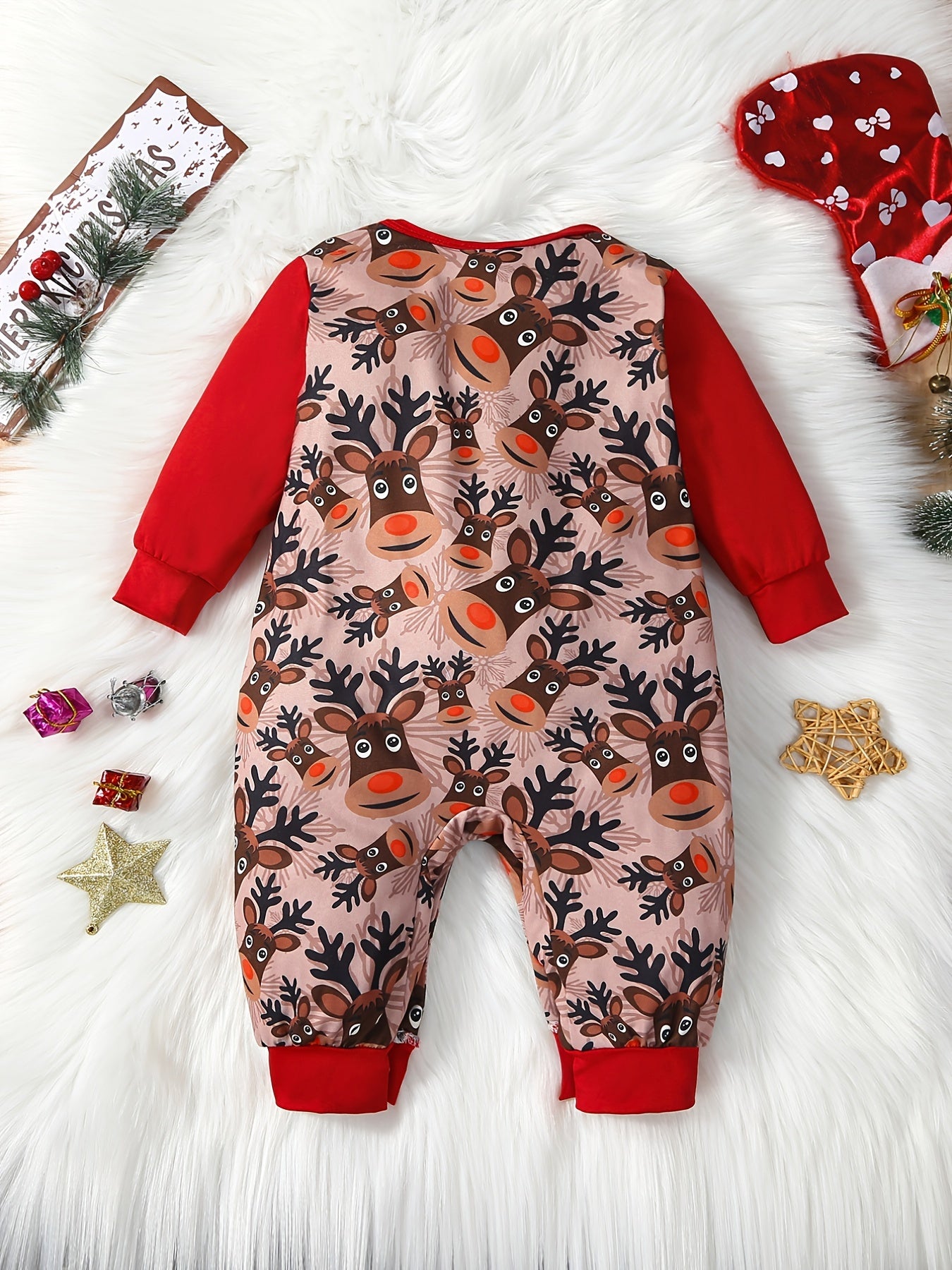 Christmas Elk Print Baby Romper Long Sleeve Jumpsuit