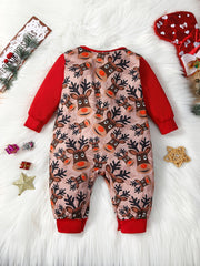 Christmas Elk Print Baby Romper Long Sleeve Jumpsuit
