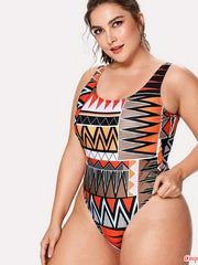 Ethnic Print One Piece Swimsuit Women's Plus Medium Stretch