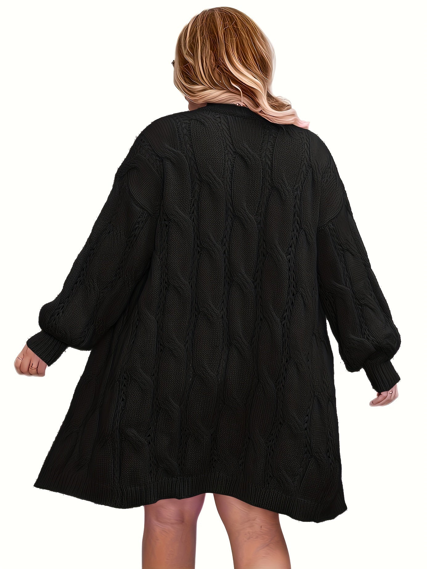 Women's Plus Size Casual Cardigan Solid Jacquard Lantern Sleeve