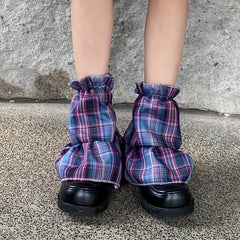 Plaid Ruffle Leg Warmers College Style Socks