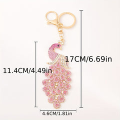 Metal Inlaid Diamond Peacock Keychain Car Pendant Gift