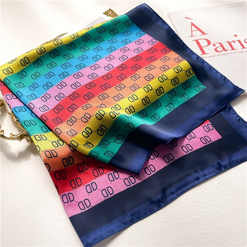Vintage Gradient Block Alphabet Square Scarf Full Shawl Women